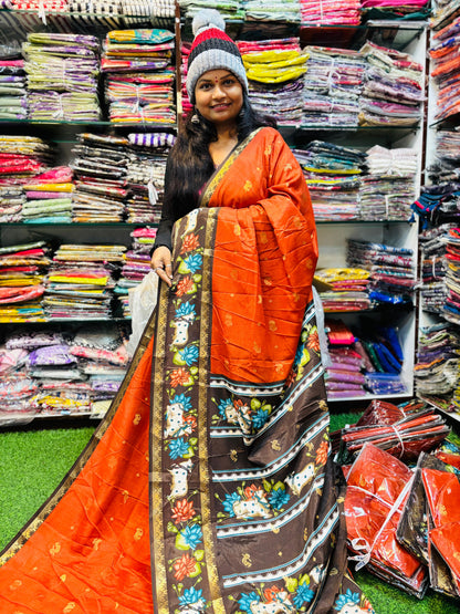 Rust Orange Mangalgiri Pichwai Pattu Sarees