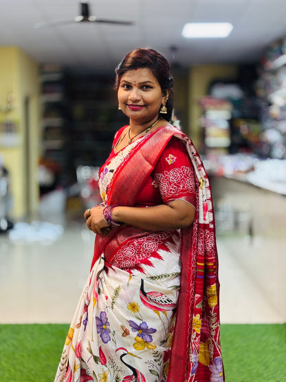 Khadi silk Flamingo design