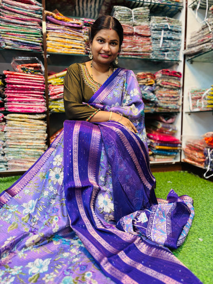 Kota floweral sarees with gap sequence borders