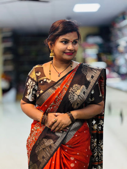 Rust Orange Kanchi Pattu Sarees