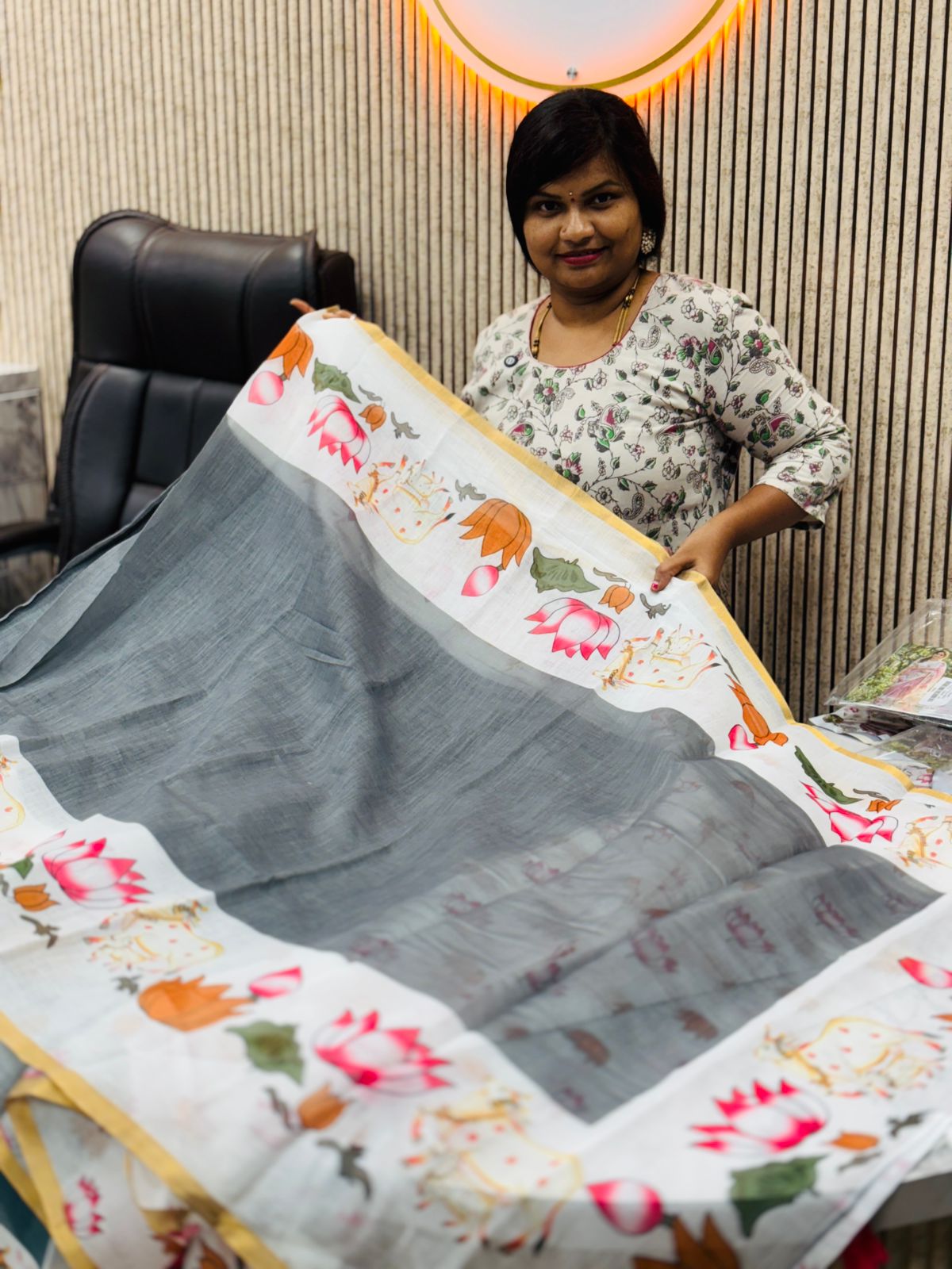 Pichwai Chanderi Lenin cotton