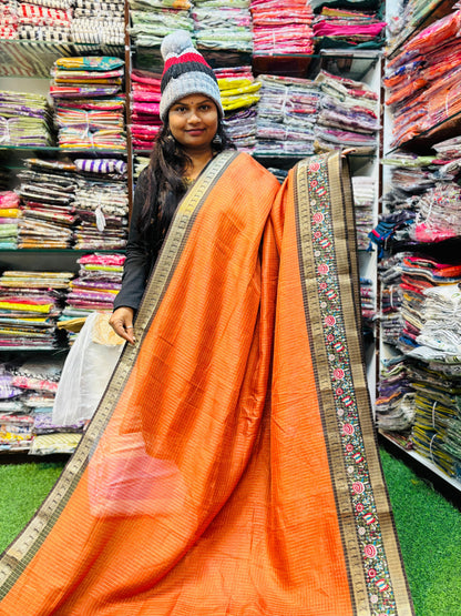 Rust Orange Kanchi Silk Saree