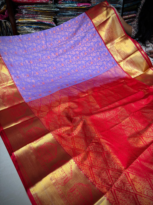 Lavender with red Kanchi sarees 14