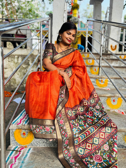 Rust Orange Kanchi Silk Saree