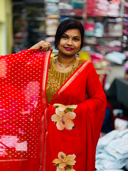 Mangalagiri Georgette Saree Red