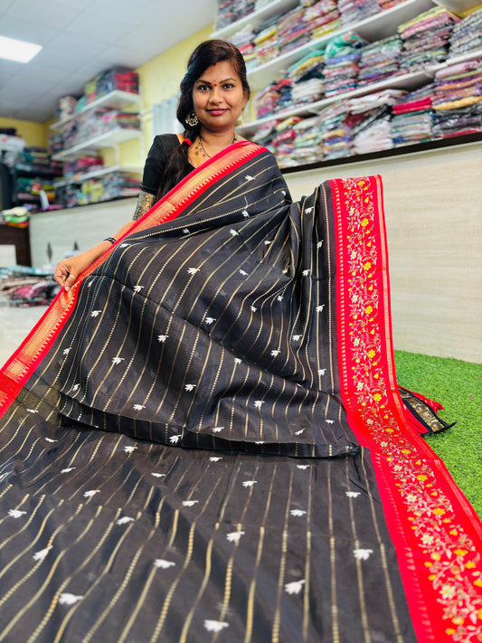 Black Kanchi Silk with Digital Floral