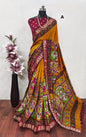 Mangalgiri Madhubani Pattu 
With contrast butti blouse 
And Kanchi weaving borders