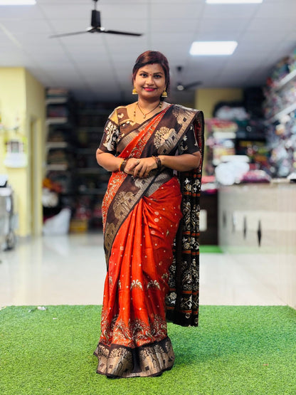 Rust Orange Kanchi Pattu Sarees