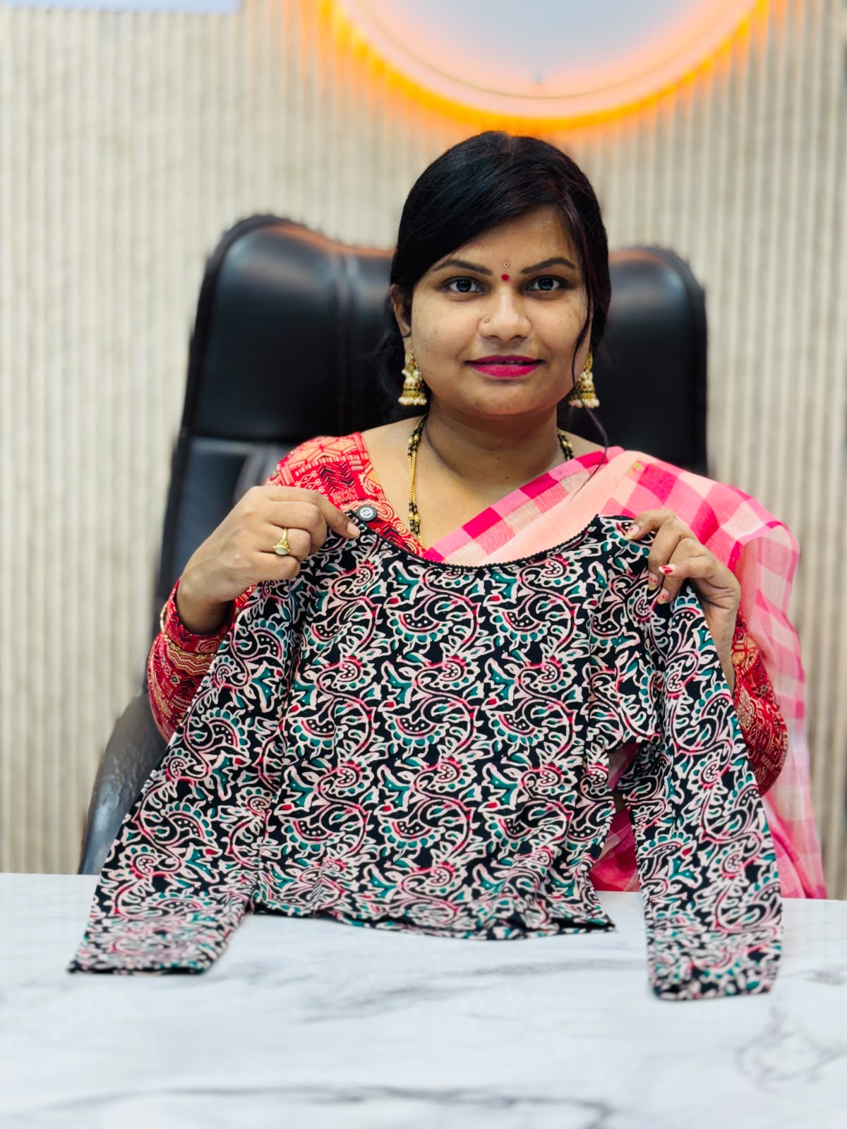 Kalamkari Readymade Blouse – XL Size (Elastic)