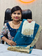 Space Silk Lace Border Saree - Rama   Blue