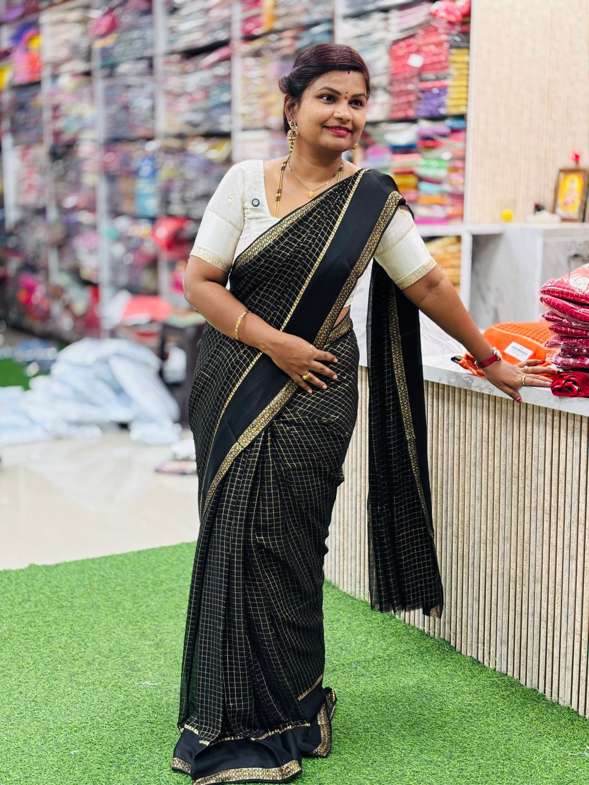 Premium viscous Georgette checks sarees