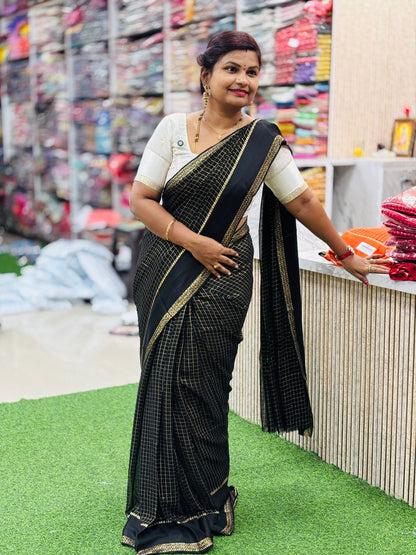 Premium viscous Georgette checks sarees
