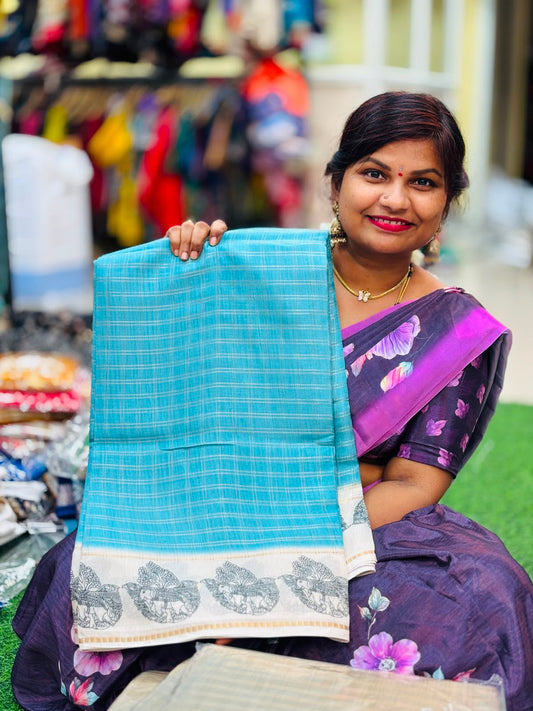 Kalamkari Crepe Checks Saree