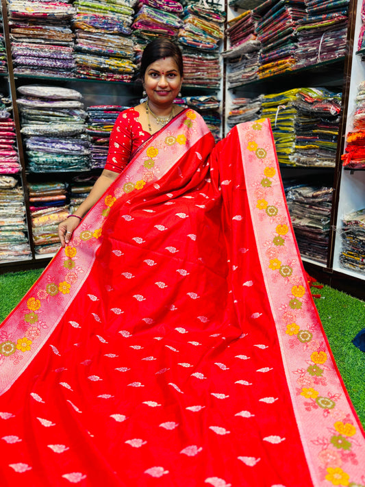 Red Banarasi meenarakari weavings