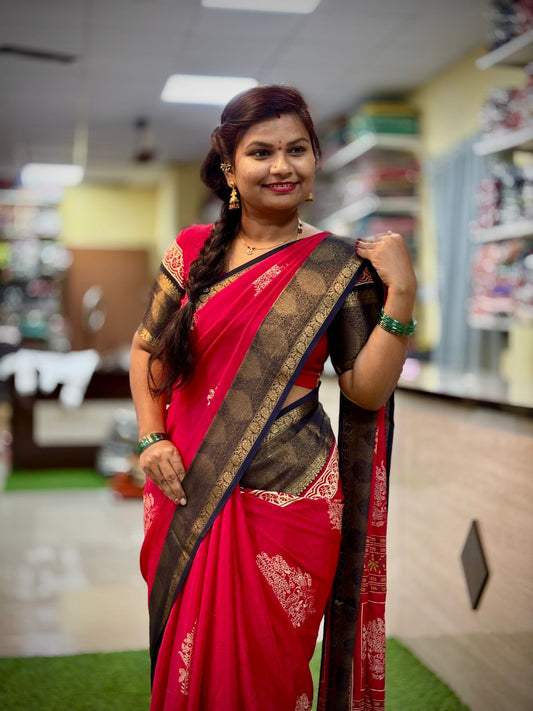 Pink Premium Crepe Silk Sico Borders