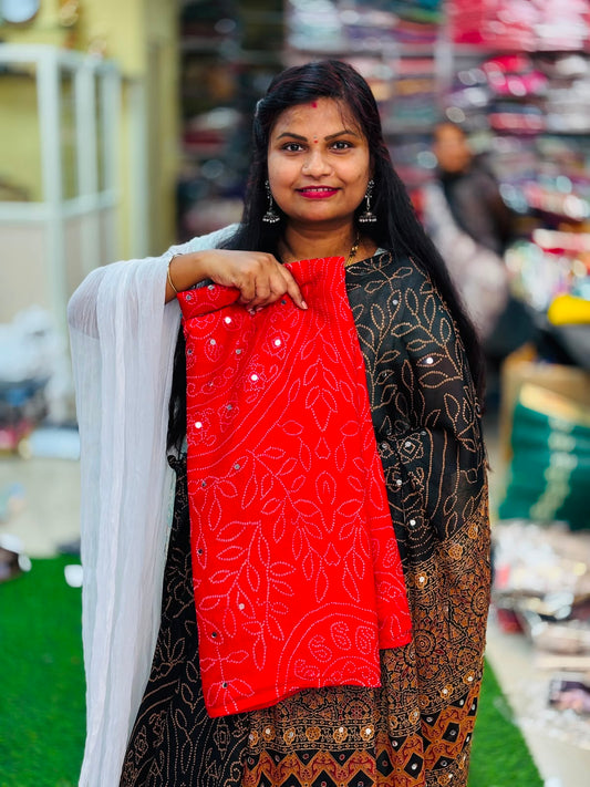 Azrak Chiffon Saree Red