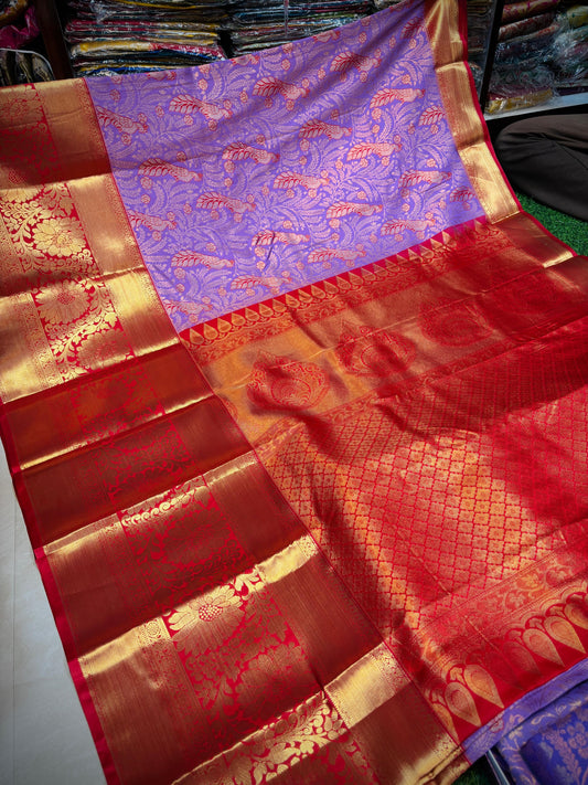 Lavender with red Kanchi sarees 8