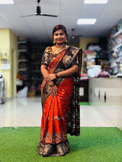 Rust Orange Kanchi Pattu Sarees