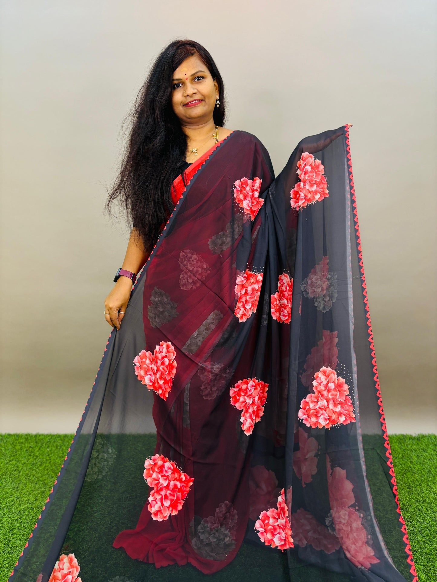 Heart Flower georgette sequence saree