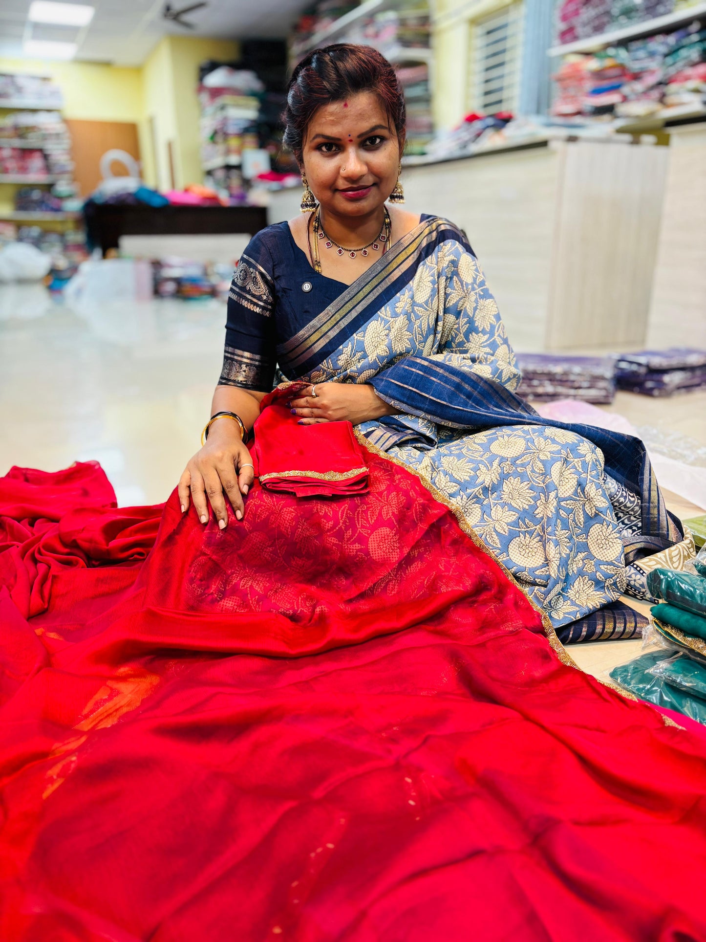 Red Georgette Lace Borders