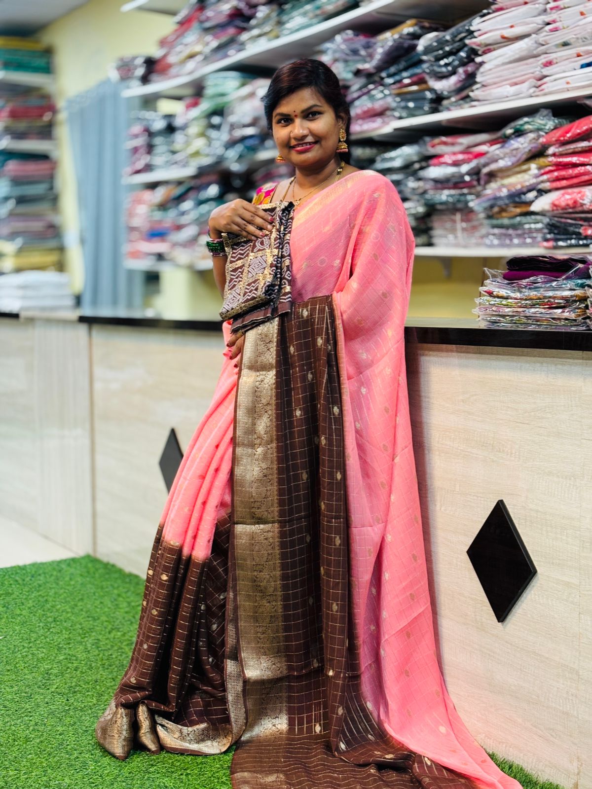 Chocolate Chinnon Saree