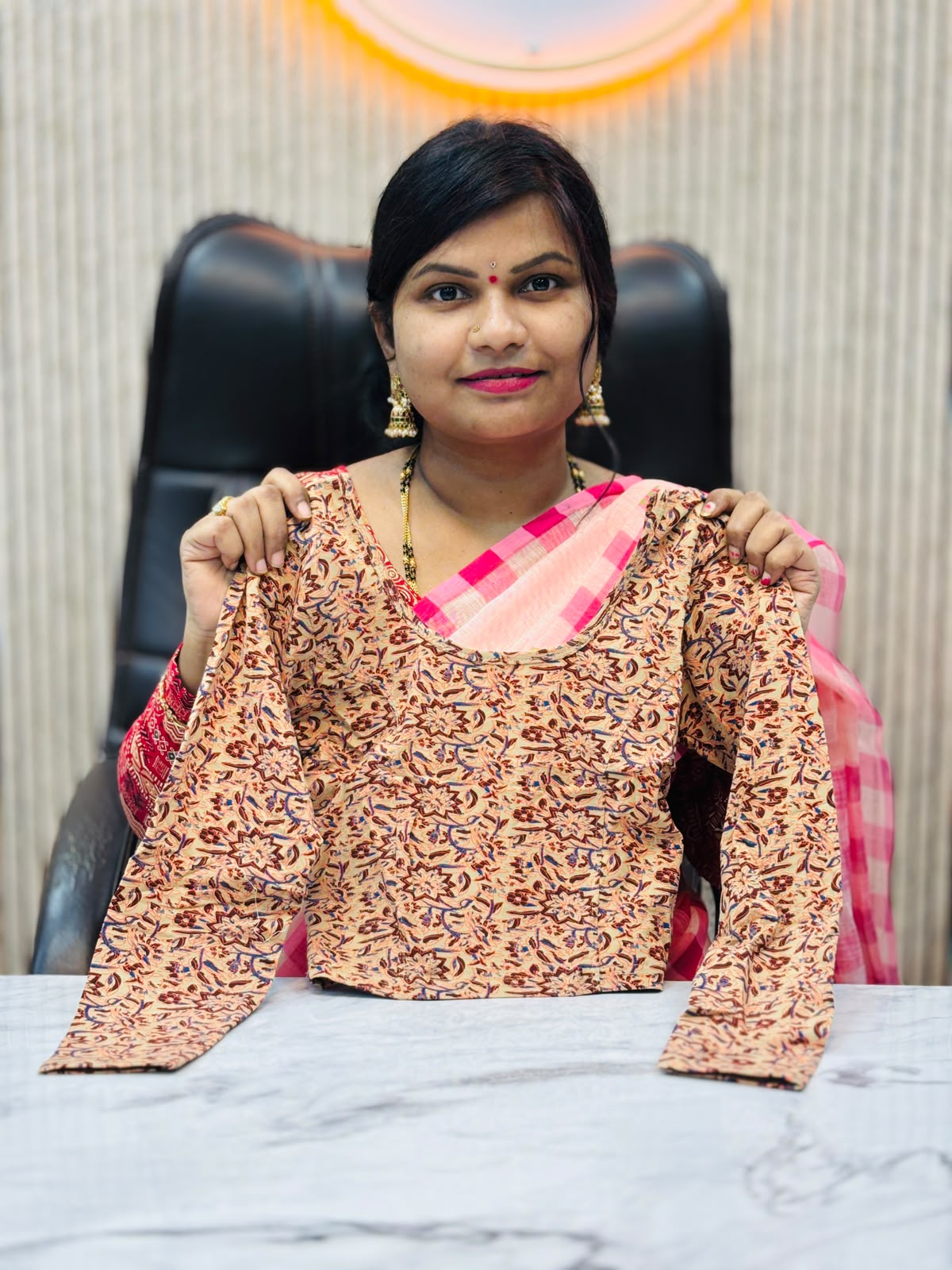 Kalamkari Readymade Blouse – XL Size (Elastic)