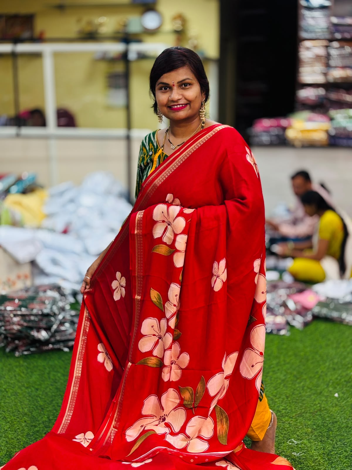 Mangalagiri Mashmellow Georgette Saree - Red