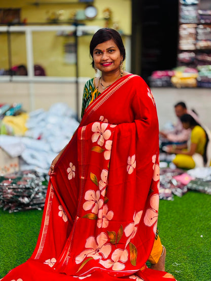 Mangalagiri Mashmellow Georgette Saree - Red