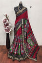 Mangalgiri Madhubani Pattu 
With contrast butti blouse 
And Kanchi weaving borders