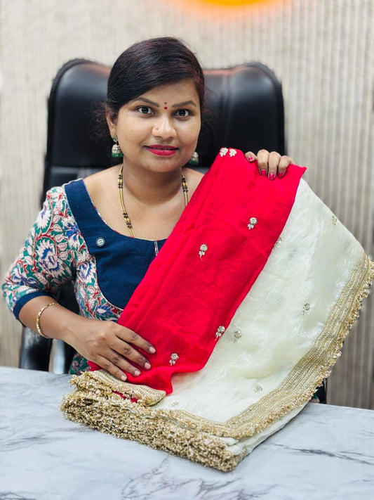Space Silk Lace Border Saree - White