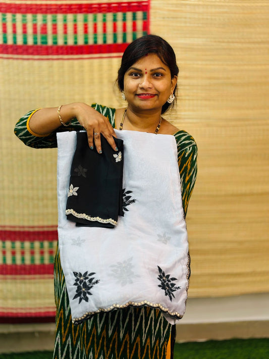 Rangoli georgette with floweral cutwork