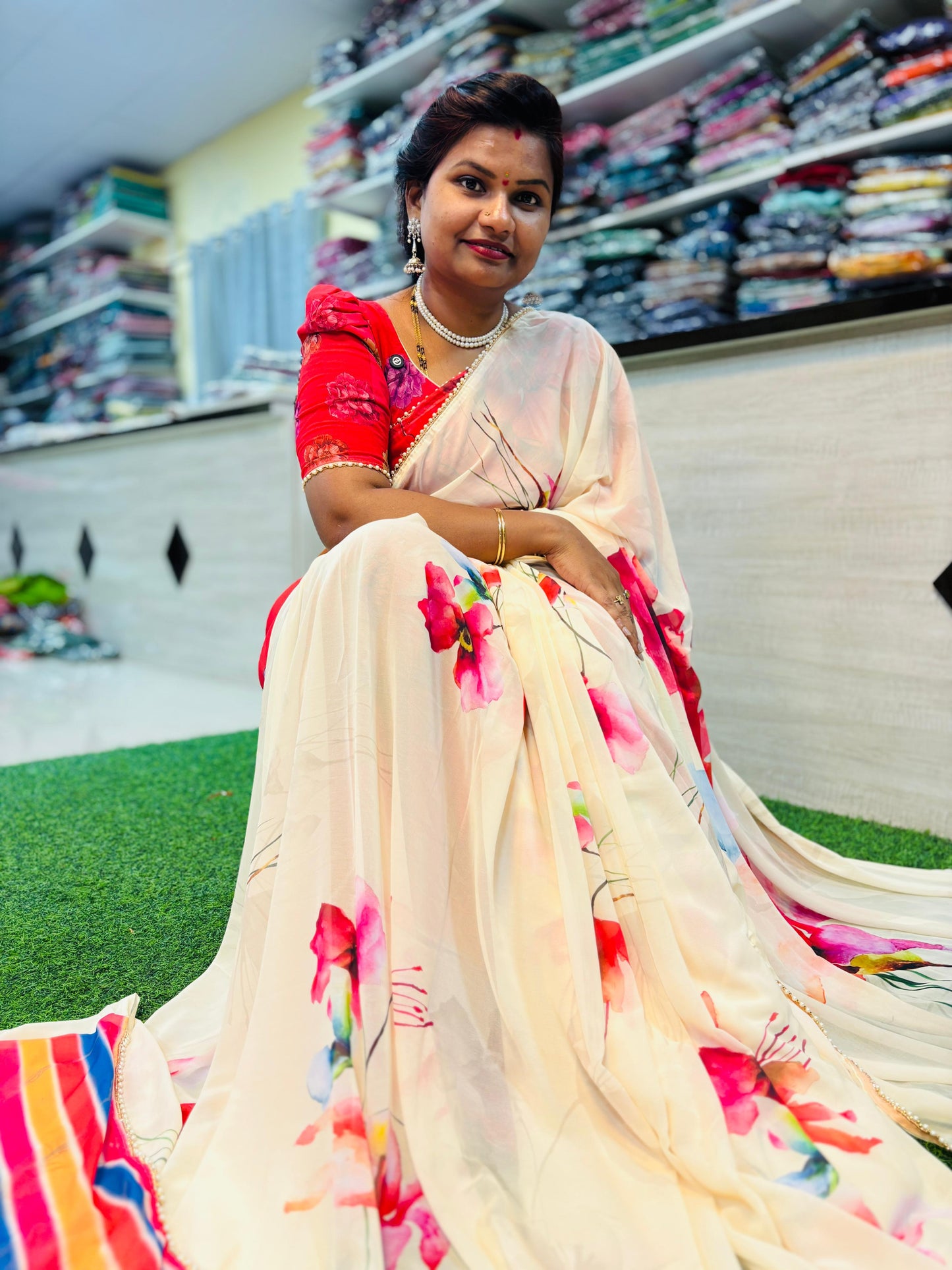 Georgette floweral pearl borders