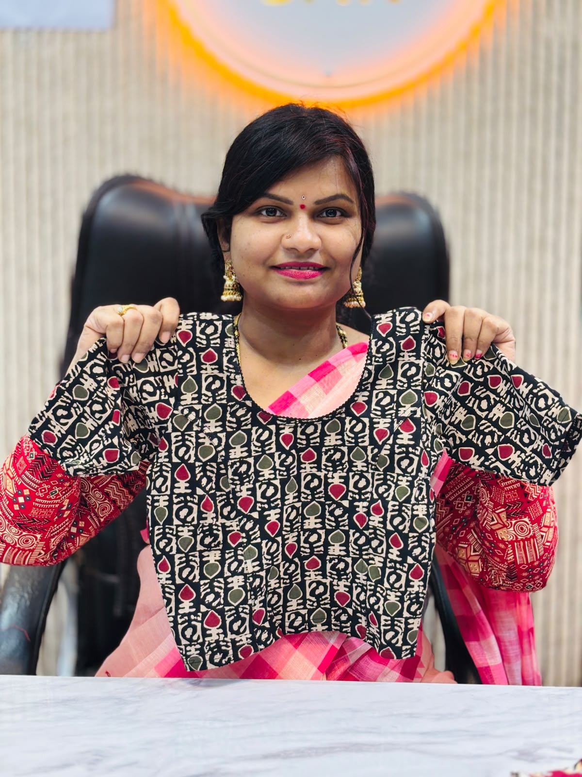 Kalamkari Readymade Blouse – XL Size (Elastic)