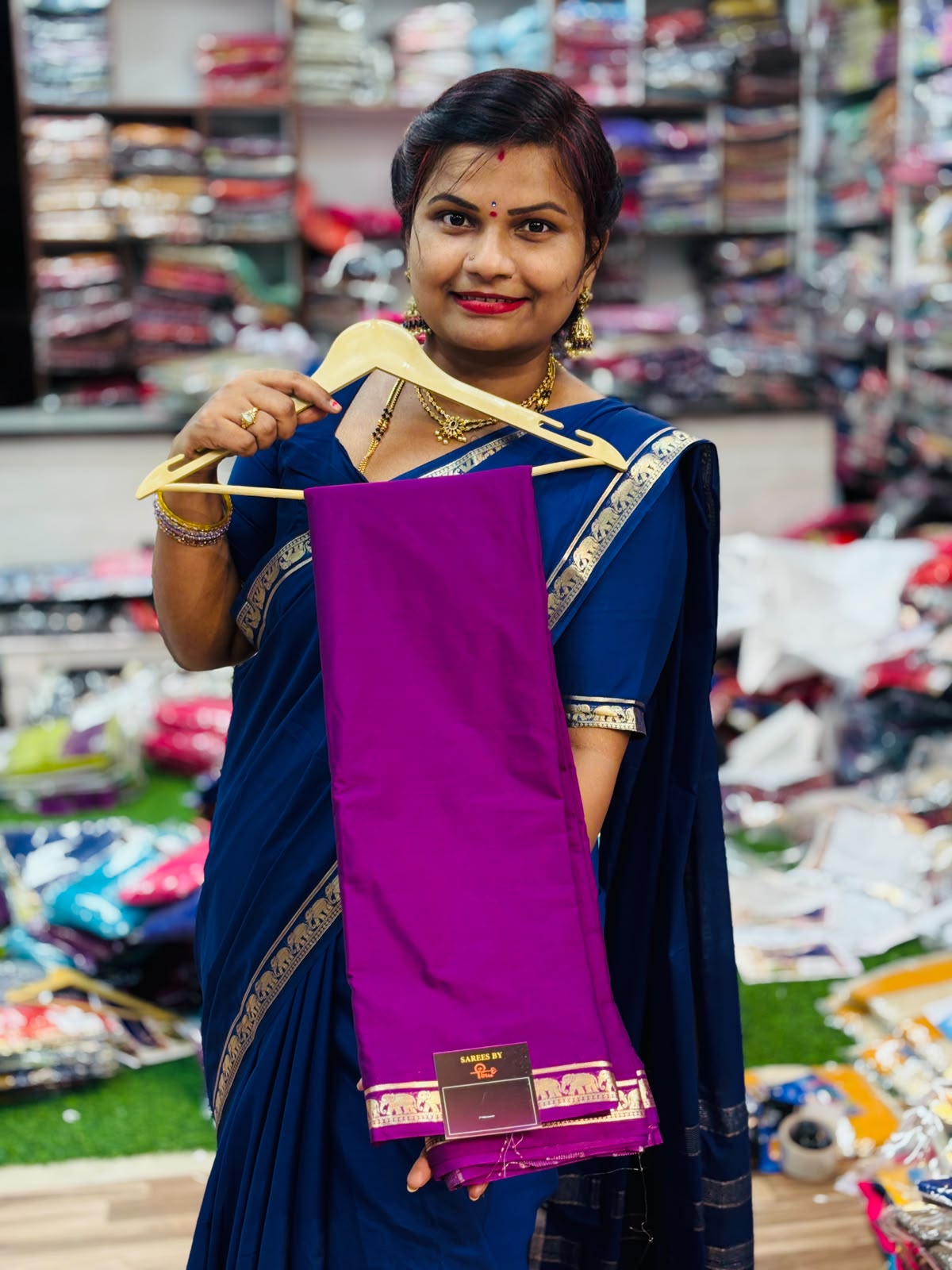 Elephant Semi Mysore Crepe Saree