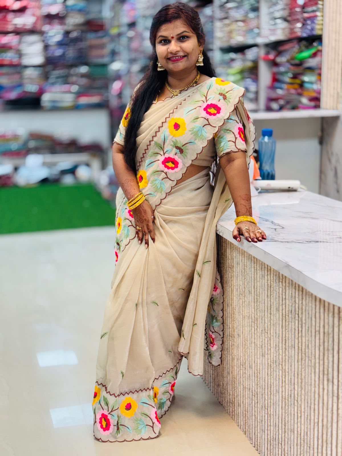 Space Cutwork Embroidery Saree