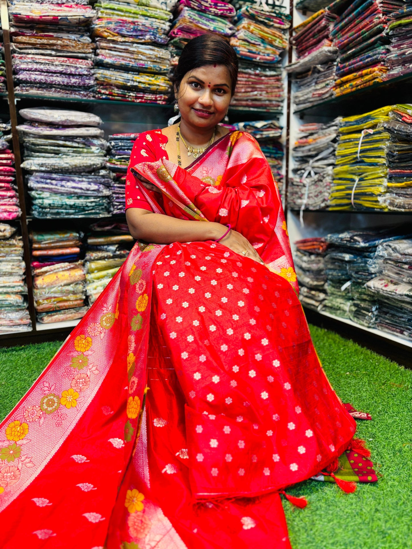 Red Banarasi meenarakari weavings