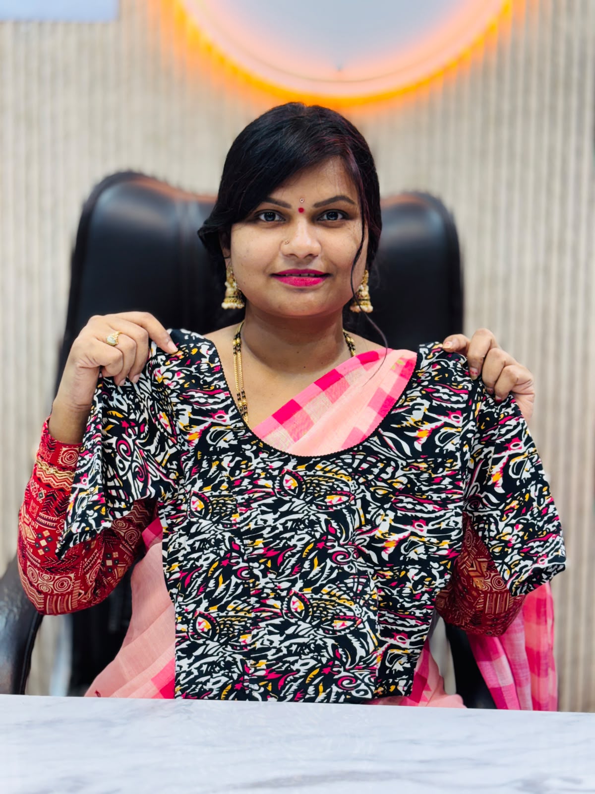 Kalamkari Readymade Blouse – XL Size (Elastic)