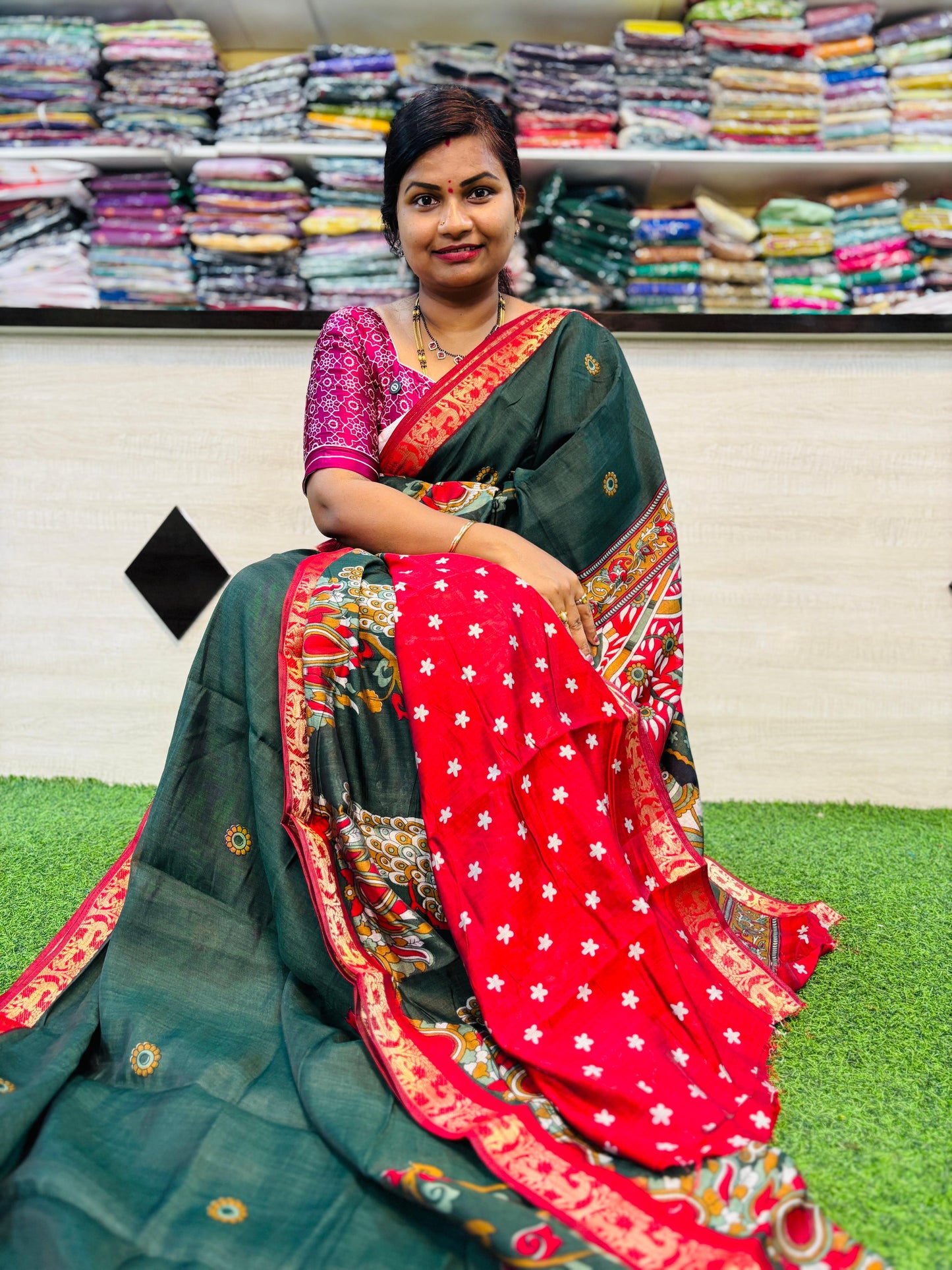 Green Premium Peacock Maheshwari