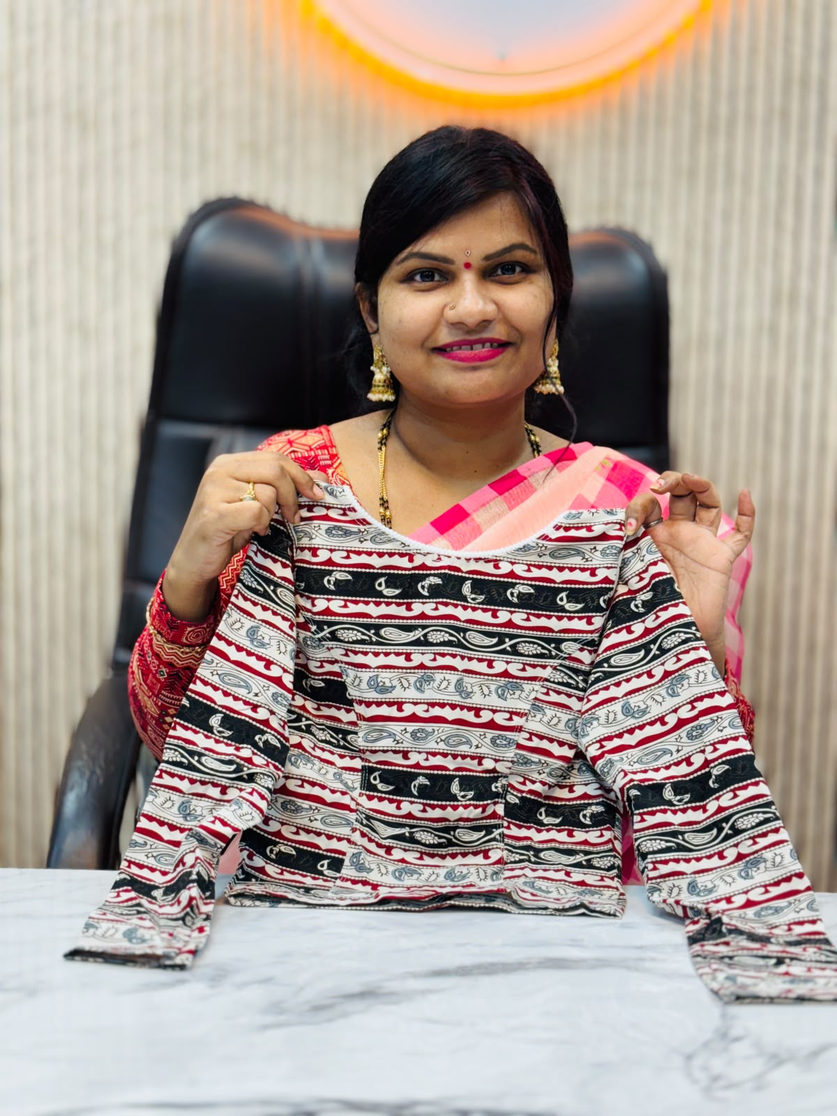 Kalamkari Readymade Blouse – XL Size (Elastic)