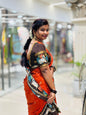 Rust Orange Mangalgiri Pichwai Pattu Sarees