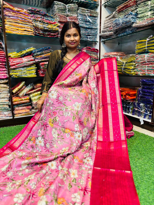 Kota floweral sarees with gap sequence borders