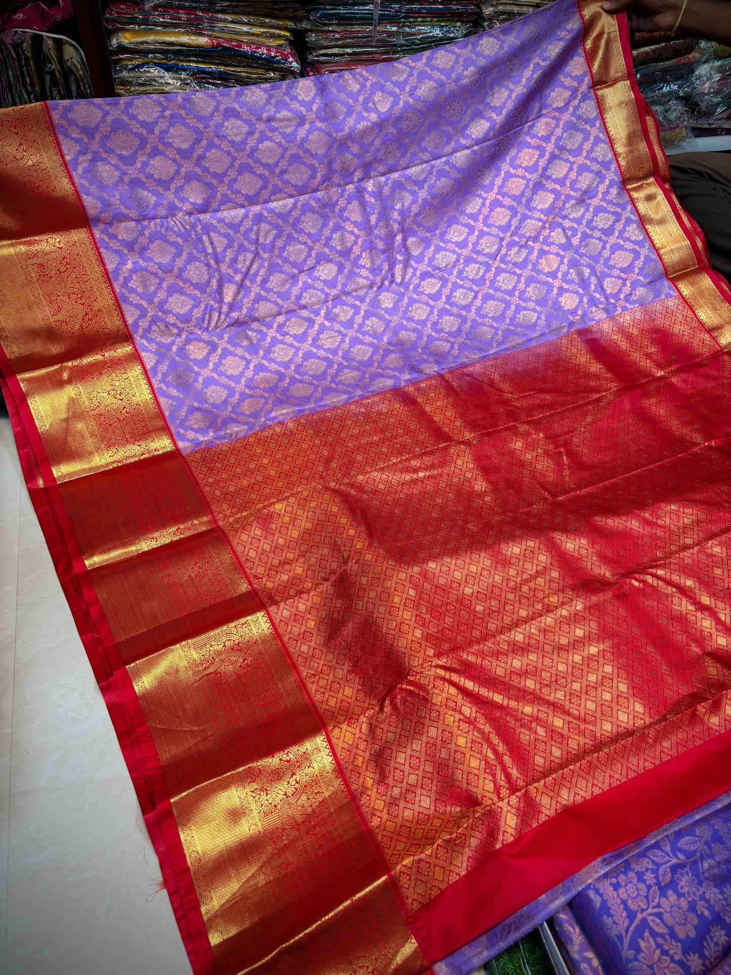 Lavender with red Kanchi sarees 7