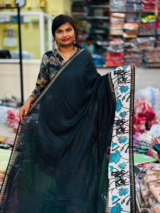Mangalagiri Pichwai Georgette Saree Black