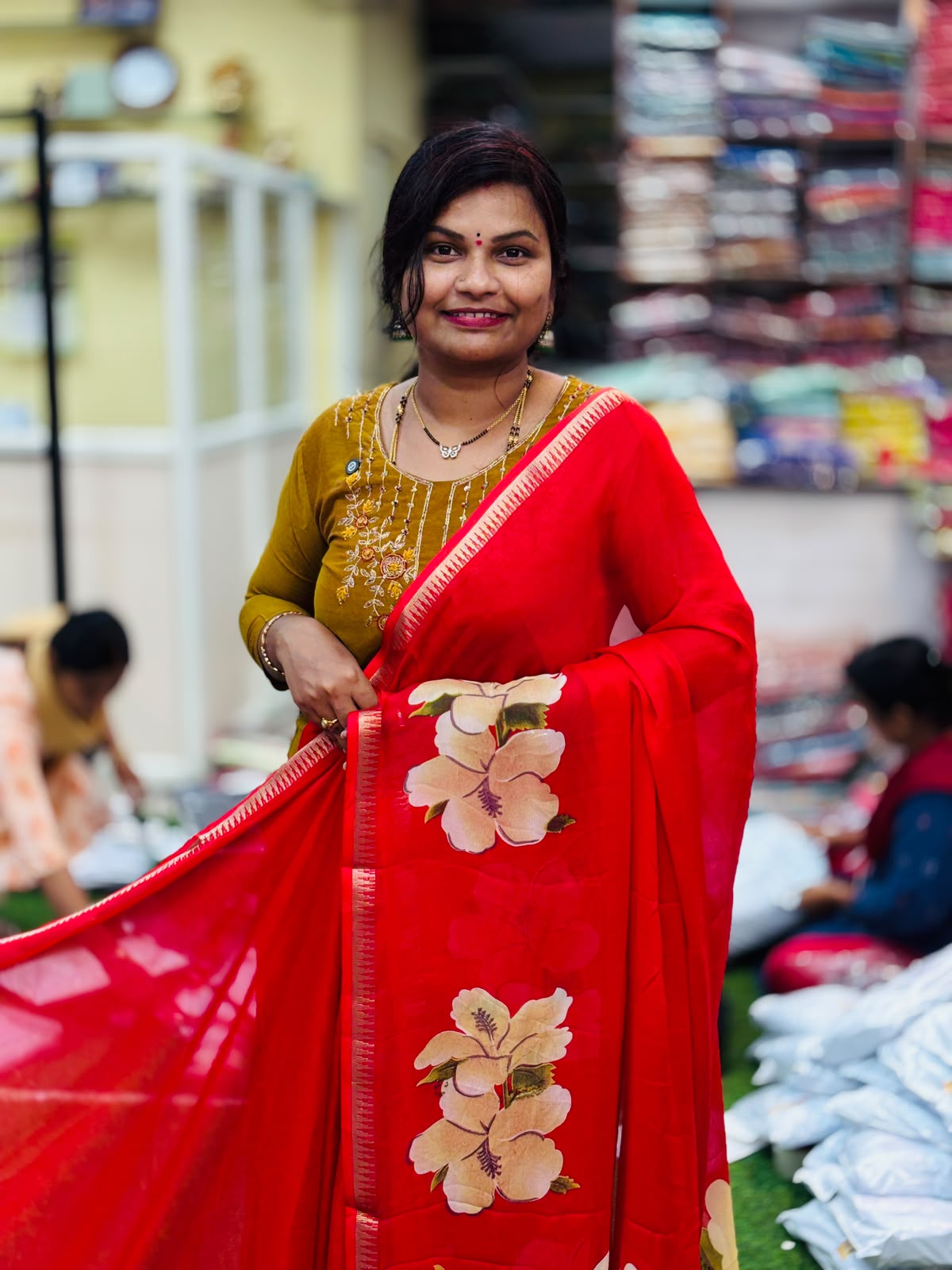 Mangalagiri Georgette Saree Red