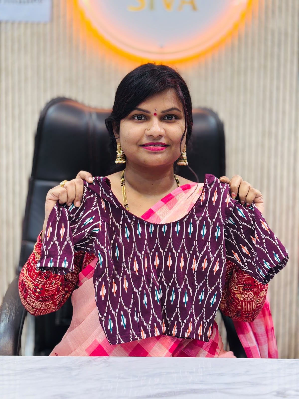 Kalamkari Readymade Blouse – XL Size (Elastic)