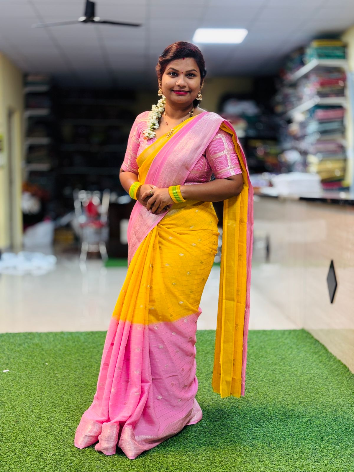 Pink Chinnon Saree