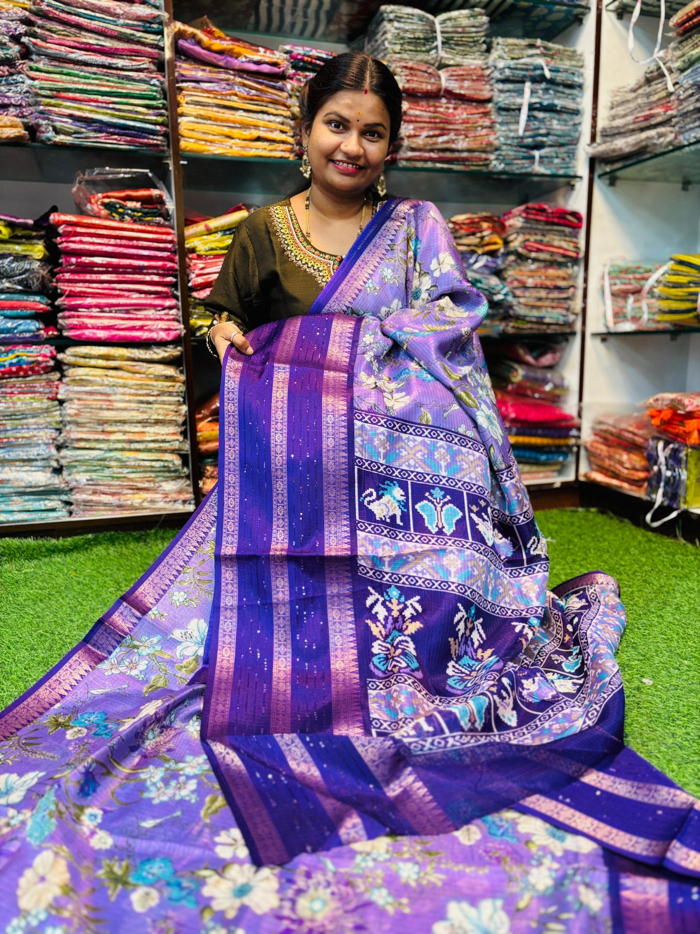 Kota floweral sarees with gap sequence borders