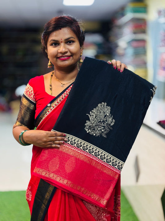 Blue Premium Crepe Silk Sico Borders