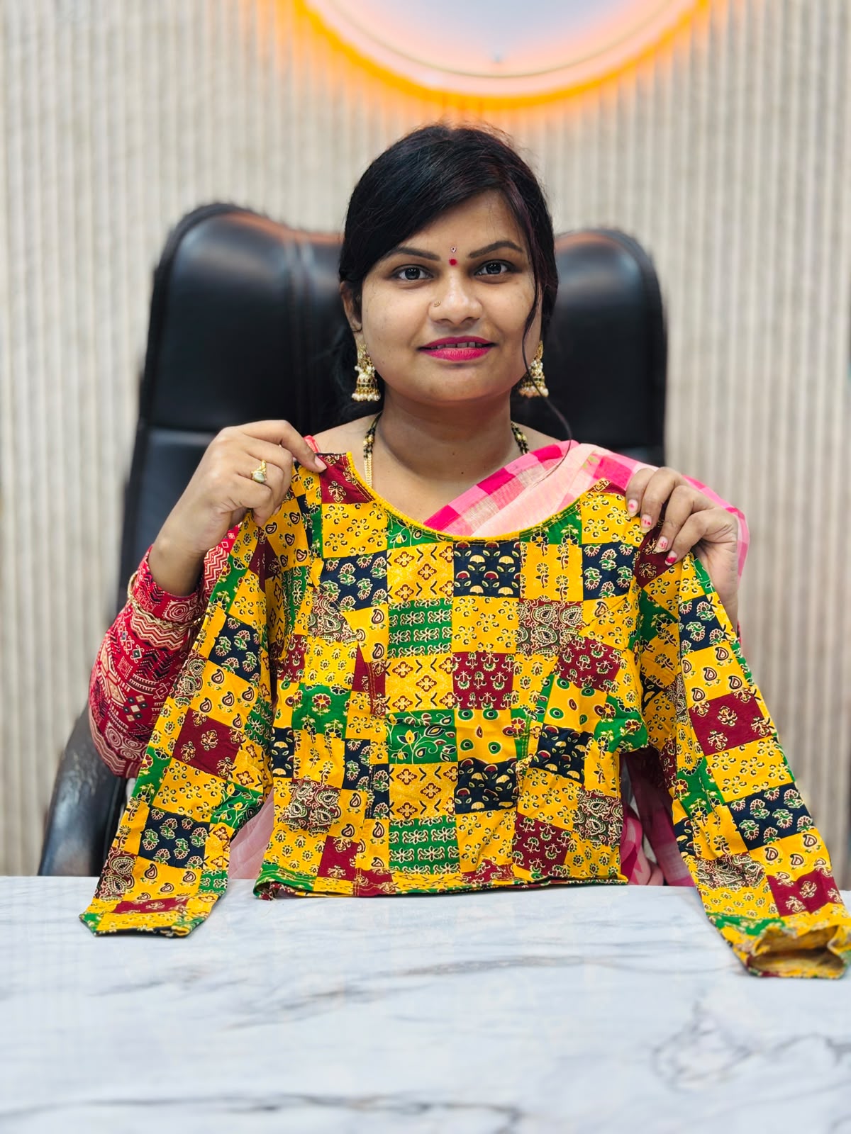 Kalamkari Readymade Blouse – XL Size (Elastic)