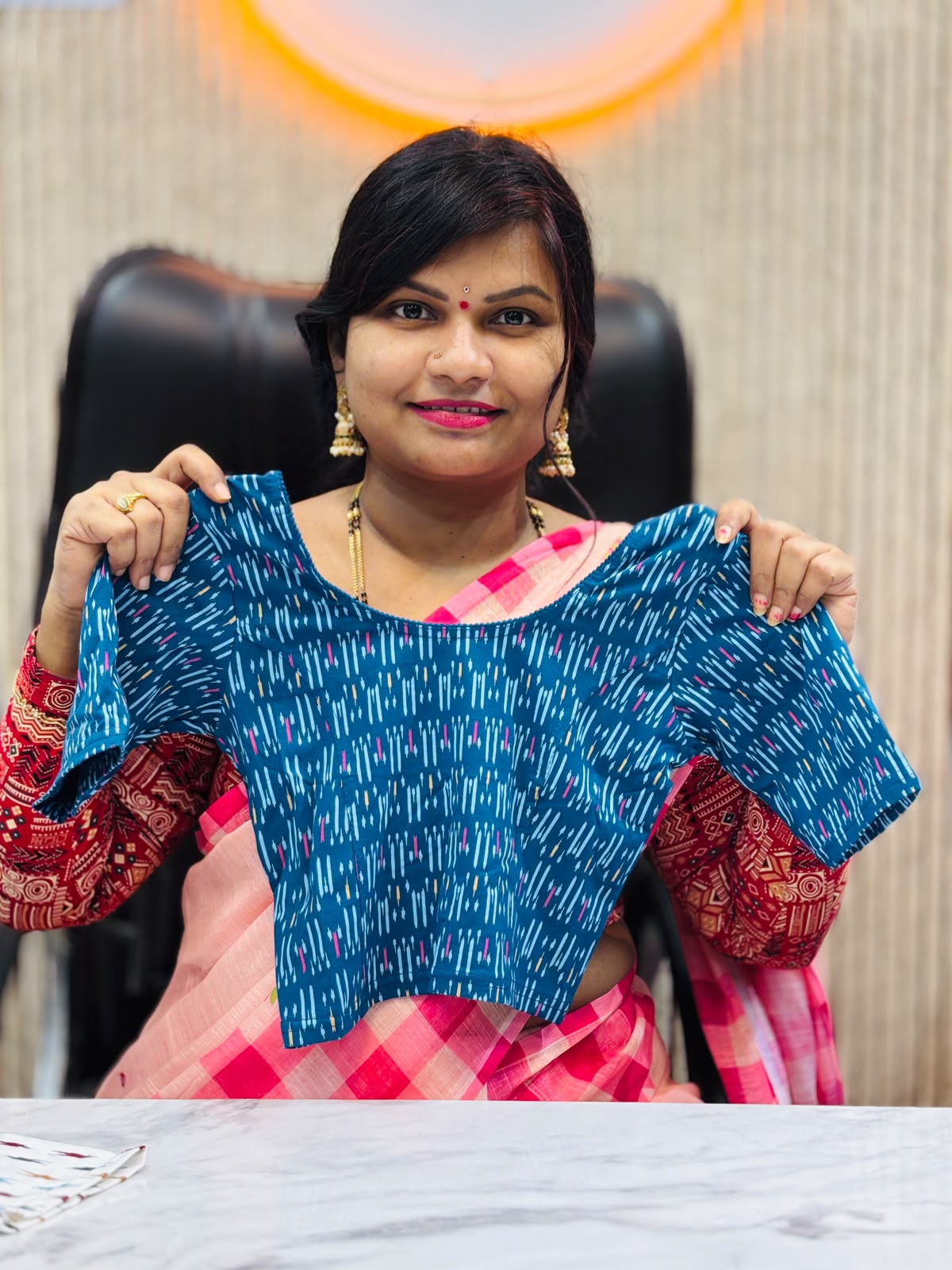 Kalamkari Readymade Blouse – XL Size (Elastic)